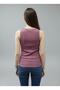 Women's Dusty Rose V-Neck Buttoned Corded Fabric Ribbed Knit Tank Top - Sleeveless Slim Knit Blouse - 2