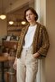 Brown Mustard Yellow Crochet Hand Knitted 3/4 Sleeve Hexagonal 100% Wool Cardigan