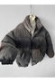 Gray Turtleneck Velvet Corded Fabric Filled Coat - 2