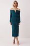 Women's Carmen Collar Long Sleeve Bodycon Knitted Dress Functional Durable Quality Modern - 5