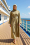 Women's Crew Neck Spanish Sleeve A-Line Fit Look Woven Maxi Dress Durable