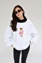 Women's Oversize Sweatshirt Pink Suit Bear 3D Printed White – Crew Neck, 3 Thread Raster Printing - 2