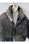 Gray Turtleneck Velvet Corded Fabric Filled Coat - 3