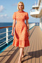 Women's Mock Neck Short Balloon Sleeve Midi Dress A-Line Flounced Woven Functional