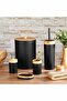 Mila Bamboo Patterned 5-Piece Bathroom Set: Trash Can, Brush, Liquid and Solid Soap Dispenser, Toothbrush Holder