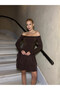 Women's Shoulder Detail Mini Dress Brown - 4