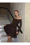 Women's Shoulder Detail Mini Dress Brown - 7