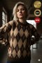 Women's Beige Brown Small Diamond Pattern Sweater Xs-S-M Size Compatible Standard Size Soft Knitwear