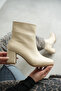 Zippered Blunt Toe Beige Women's Boots (Non-Slip Sole 9 cm) - 4