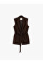 Viscose Blended Double-Breasted Collar Sleeveless Vest with Elastic Waist Belt Detail - 3