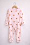 Pink and White Striped Teddy Bear Printed Girls' Pajama Set - 4