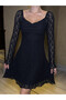Women's Guipure Detailed Lined Dress Black - 5