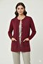 Women's Burgundy Shawl Pattern Comfort Pocketed Knit Cardigan - 2