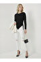 Women's Black Round Neck Drape Detailed Spanish Sleeve Hijab Matching Blouse - 4