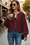 Balloon Sleeve Soft Textured Jewel Button Jacket-Looking Knit Cardigan