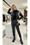 Women's Regular Fit Polo Neck Ethnic Patterned Scarf Detailed Lined Short Cashmere Coat D99802 - 3