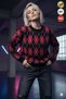 Women's Black Burgundy Small Diamond Pattern Sweater Xs-S-M Size Compatible Standard Size Soft Knitwear Sweater