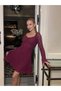 Women's Guipure Detailed Lined Dress Burgundy - 2