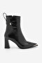 Women's Pointed Toe Metal Toe Zippered Thick Heeled Boots Berne Black