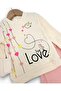 Baby Girl Corded Fabric Transitional Thin Heart B Printed 3-6-9-12-18 Months Old 2-Piece Top and Bottom Set - 6