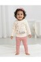 Baby Girl Corded Fabric Transitional Thin Heart B Printed 3-6-9-12-18 Months Old 2-Piece Top and Bottom Set