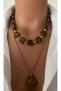 Two Pendants Natural Brown Tiger's Eye Stone Special Stone End Steel Chain Women's Necklace in Gift Box - 2