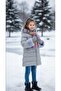 Girl's Puffer Jacket Coat Grey Color Fur Removable Hooded Inside Wool - 3