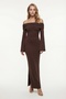 Women's Brown Carmen Collar Stylish Evening Dress