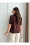 Polo Neck Scarf Detail Short Sleeve Slim Fit Knit Bluse - 3