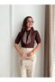 Polo Neck Scarf Detail Short Sleeve Slim Fit Knit Bluse