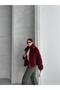 Women's Burgundy Collared Zippered Soft Textured Premium Fur - 5