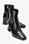 Women's Black Zippered Thick Mid-Heel Stylish Comfortable Ankle Boots