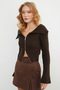 Zippered Madonna Collar Cardigan with Sleeve Detail - 5