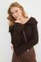 Zippered Madonna Collar Cardigan with Sleeve Detail - 7
