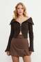Zippered Madonna Collar Cardigan with Sleeve Detail