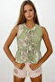 Green Crew Neck Bowknot Patterned Skirt Valon Woven Blouse Vs00192 - 3