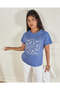 Women Blue Printed Short Sleeve T-Shirt - 5