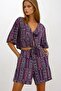 Purple Ethnic Patterned Tie-Up Blouse and Shorts Set Vs00189