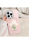 iPhone 16 Compatible Pink Leather Textured Silicone Protects Camera Shock-Absorbing Case Flower - 4