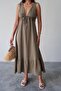 Mink V-Neck Ruffle Detailed Muslin Lined Dress Vs00671 - 2