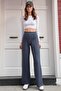 Women's Anthracite High Waist Elastic Waist Striped Palazzo Pants Vs01226 - 3