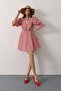 Women's Red Peter Pan collar Sleeves Elastic Mini Dress Vs00597 - 2