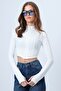 Women's White Mock Neck Zippered Ottoban Fingered Crop Cardigan Vs01321 - 2