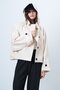 Cream Double Pockets Button Closure Short Trench Coat Vs01307 - 5