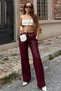 Burgundy Elastic Waist and Lace-Up Faux Leather Palazzo Trousers Vs01395 - 2