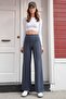 Women's Anthracite High Waist Elastic Waist Striped Palazzo Pants Vs01226 - 6