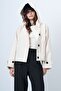 Cream Double Pockets Button Closure Short Trench Coat Vs01307 - 6