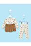 Infant Girls Brown Printed Frok With White Bottom (2 Piece) - 6
