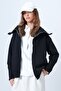 Women's Black Zippered Wide Collar Long Sleeve Sweatshirt Vs01331