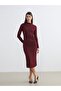 Mock Neck Shiny Looking Shirred Dress